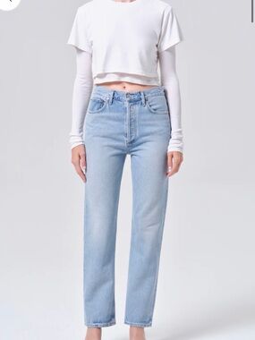 Agolde Light Blue High-Rise Straight Leg Jeans